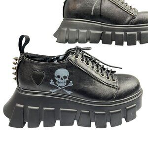 Lamoda Spiked Skull Creepers wms 8 Dolls Kill Lace Up Black Platform Shoes EUC